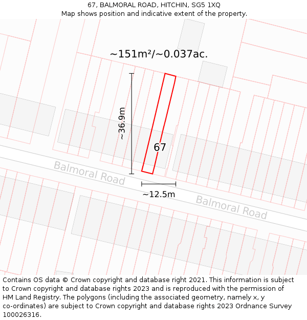 67, BALMORAL ROAD, HITCHIN, SG5 1XQ: Plot and title map