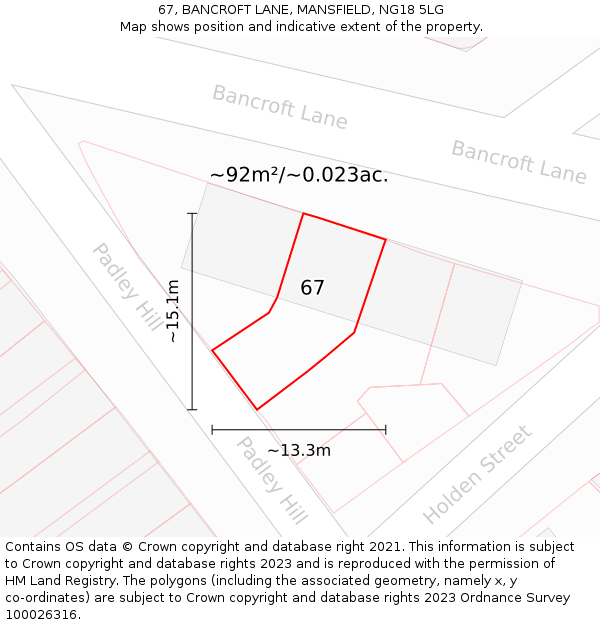 67, BANCROFT LANE, MANSFIELD, NG18 5LG: Plot and title map