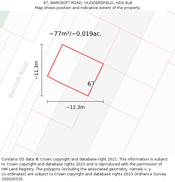 67, BARCROFT ROAD, HUDDERSFIELD, HD4 6LB: Plot and title map