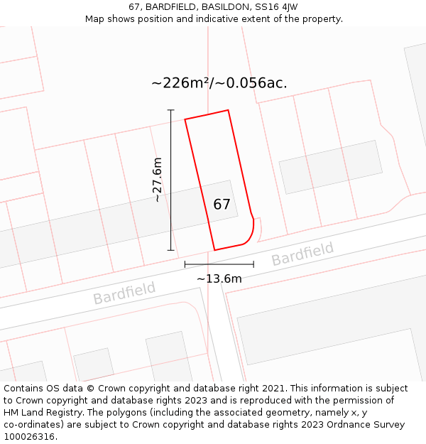 67, BARDFIELD, BASILDON, SS16 4JW: Plot and title map