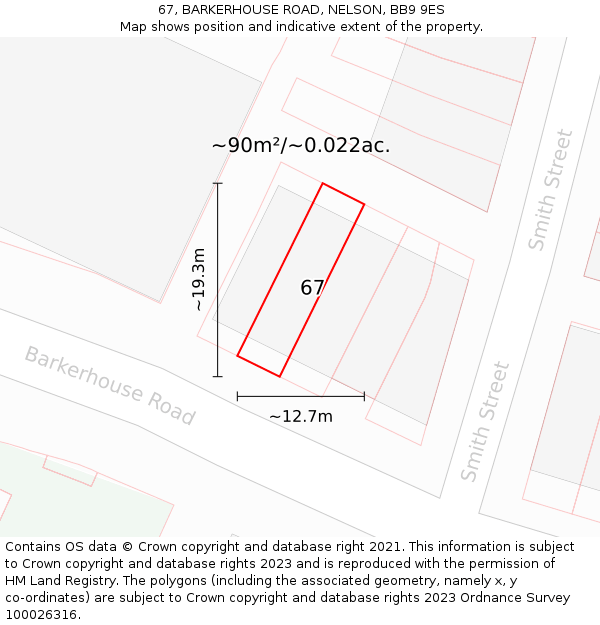 67, BARKERHOUSE ROAD, NELSON, BB9 9ES: Plot and title map