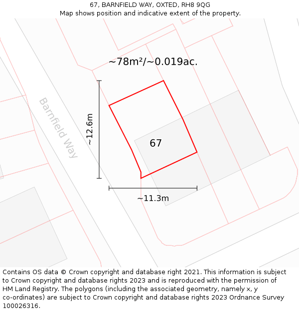 67, BARNFIELD WAY, OXTED, RH8 9QG: Plot and title map