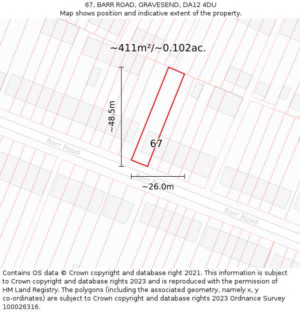 67, BARR ROAD, GRAVESEND, DA12 4DU: Plot and title map