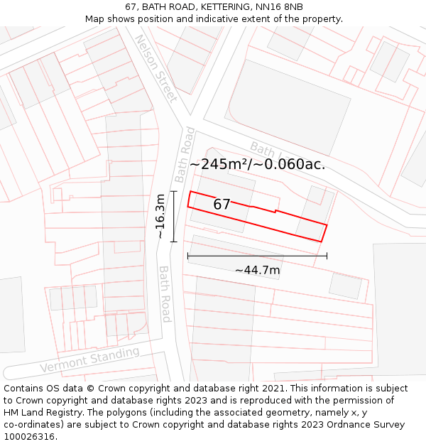 67, BATH ROAD, KETTERING, NN16 8NB: Plot and title map