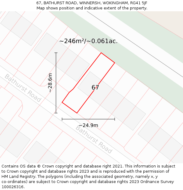 67, BATHURST ROAD, WINNERSH, WOKINGHAM, RG41 5JF: Plot and title map