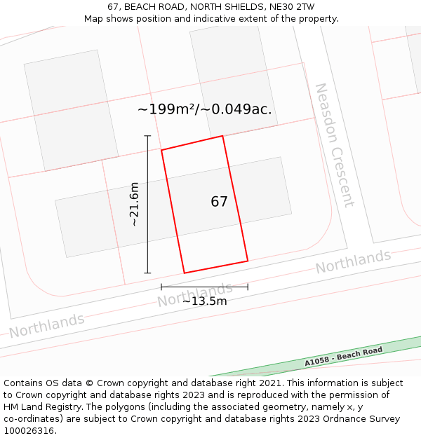 67, BEACH ROAD, NORTH SHIELDS, NE30 2TW: Plot and title map