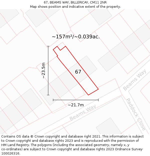 67, BEAMS WAY, BILLERICAY, CM11 2NR: Plot and title map