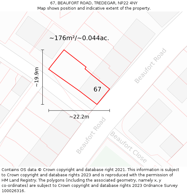 67, BEAUFORT ROAD, TREDEGAR, NP22 4NY: Plot and title map