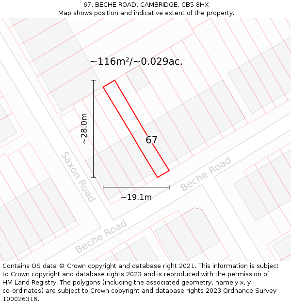 67, BECHE ROAD, CAMBRIDGE, CB5 8HX: Plot and title map