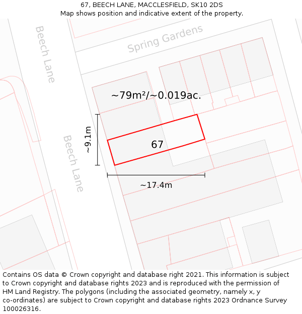 67, BEECH LANE, MACCLESFIELD, SK10 2DS: Plot and title map