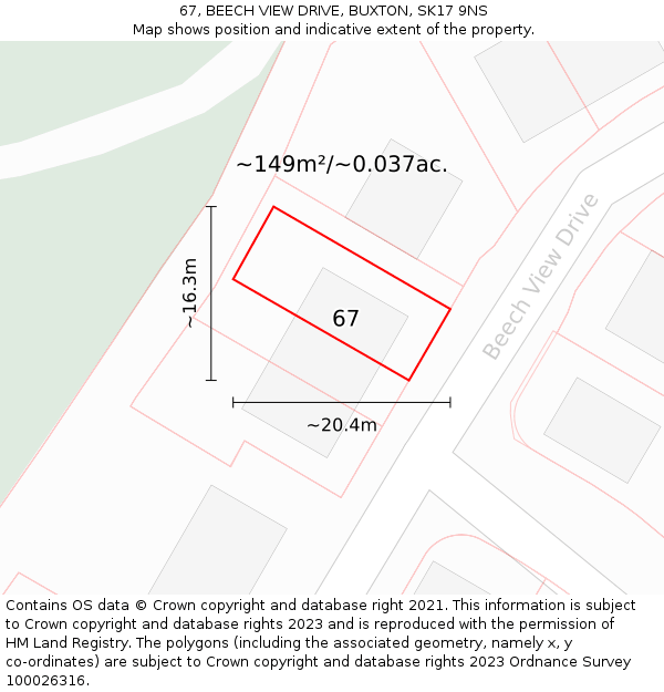 67, BEECH VIEW DRIVE, BUXTON, SK17 9NS: Plot and title map