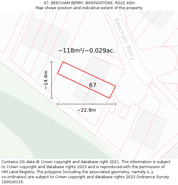 67, BEECHAM BERRY, BASINGSTOKE, RG22 4QN: Plot and title map