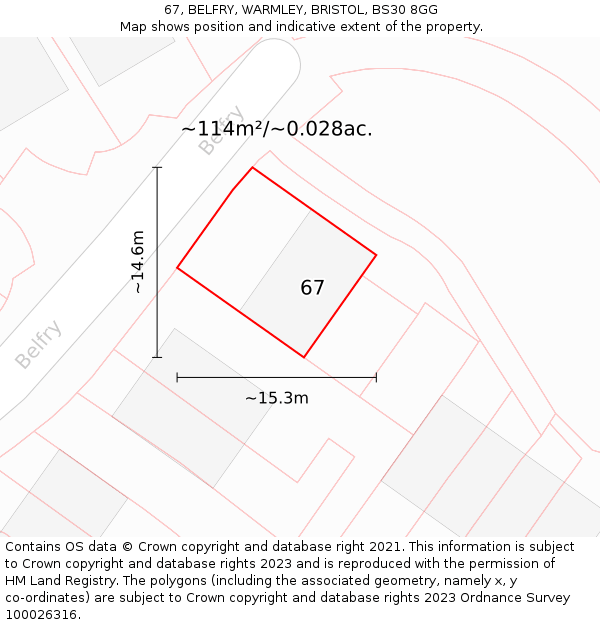 67, BELFRY, WARMLEY, BRISTOL, BS30 8GG: Plot and title map