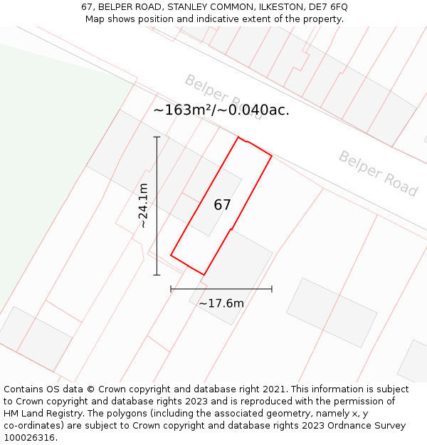 67, BELPER ROAD, STANLEY COMMON, ILKESTON, DE7 6FQ: Plot and title map