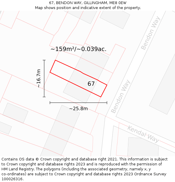 67, BENDON WAY, GILLINGHAM, ME8 0EW: Plot and title map