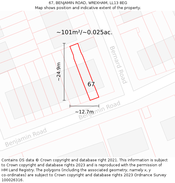 67, BENJAMIN ROAD, WREXHAM, LL13 8EG: Plot and title map