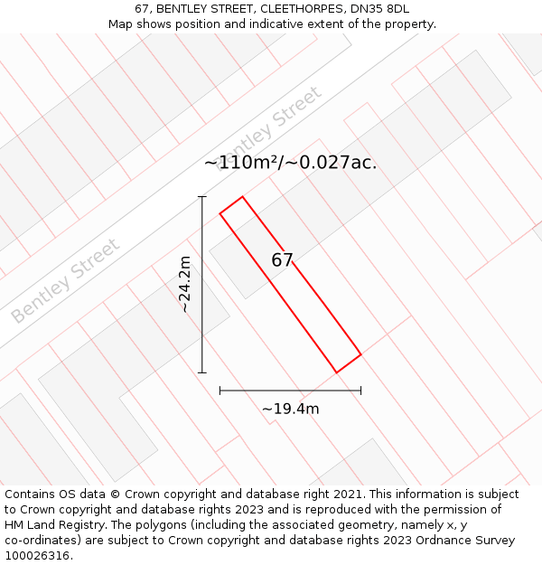 67, BENTLEY STREET, CLEETHORPES, DN35 8DL: Plot and title map