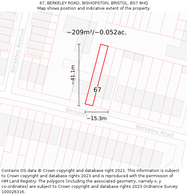 67, BERKELEY ROAD, BISHOPSTON, BRISTOL, BS7 8HQ: Plot and title map