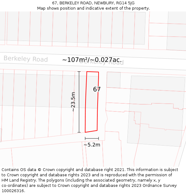 67, BERKELEY ROAD, NEWBURY, RG14 5JG: Plot and title map