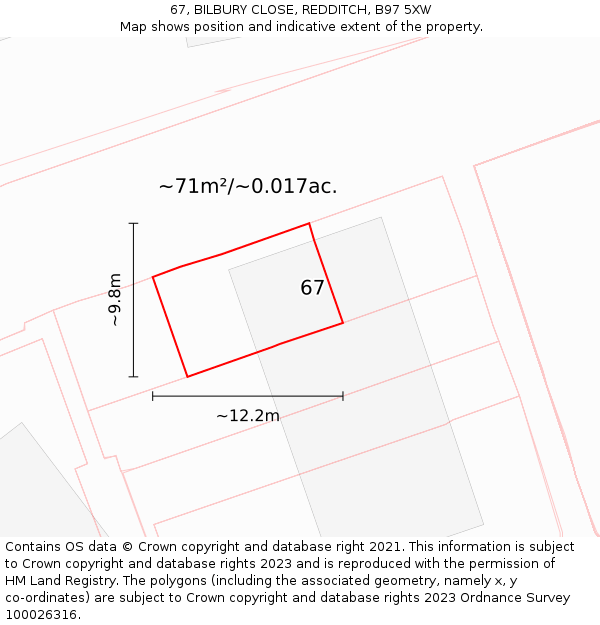 67, BILBURY CLOSE, REDDITCH, B97 5XW: Plot and title map