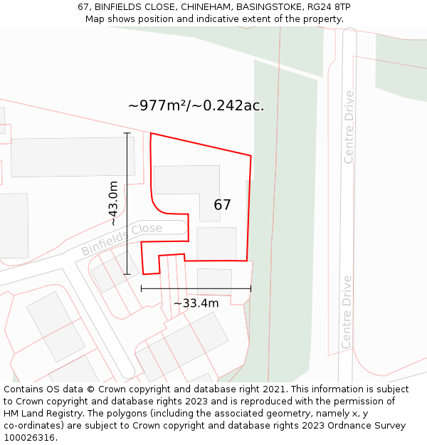 67, BINFIELDS CLOSE, CHINEHAM, BASINGSTOKE, RG24 8TP: Plot and title map
