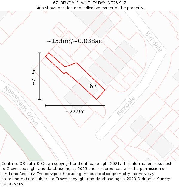 67, BIRKDALE, WHITLEY BAY, NE25 9LZ: Plot and title map