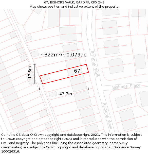 67, BISHOPS WALK, CARDIFF, CF5 2HB: Plot and title map