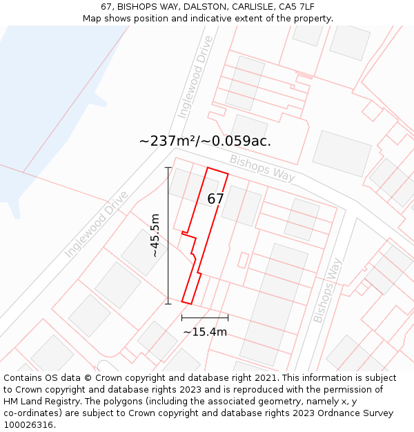 67, BISHOPS WAY, DALSTON, CARLISLE, CA5 7LF: Plot and title map
