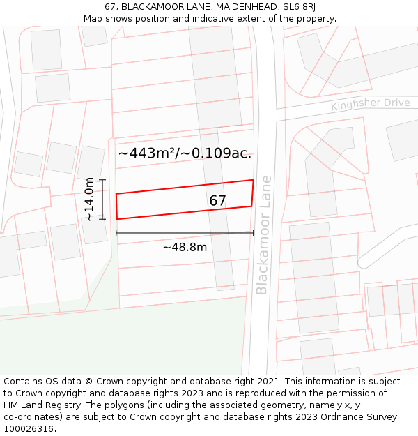 67, BLACKAMOOR LANE, MAIDENHEAD, SL6 8RJ: Plot and title map