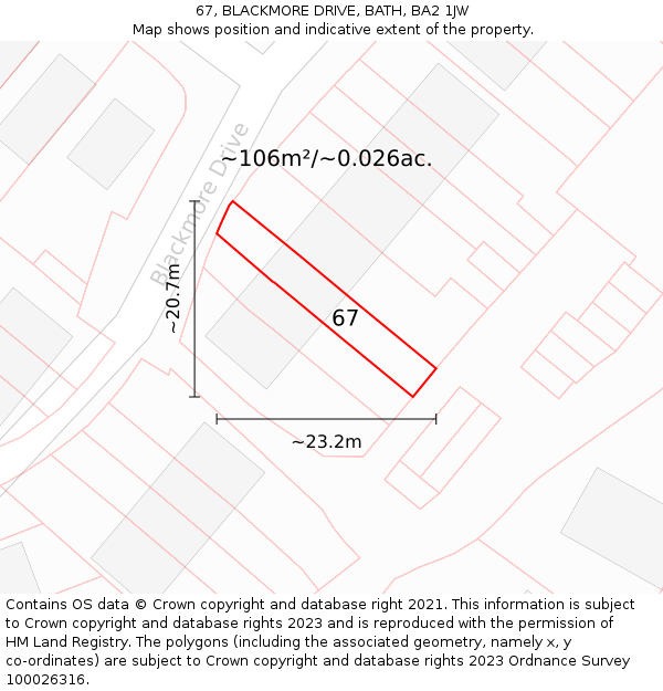 67, BLACKMORE DRIVE, BATH, BA2 1JW: Plot and title map