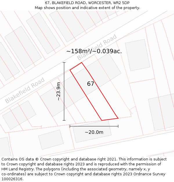 67, BLAKEFIELD ROAD, WORCESTER, WR2 5DP: Plot and title map