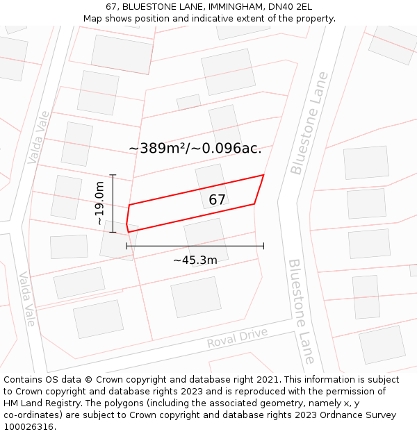 67, BLUESTONE LANE, IMMINGHAM, DN40 2EL: Plot and title map