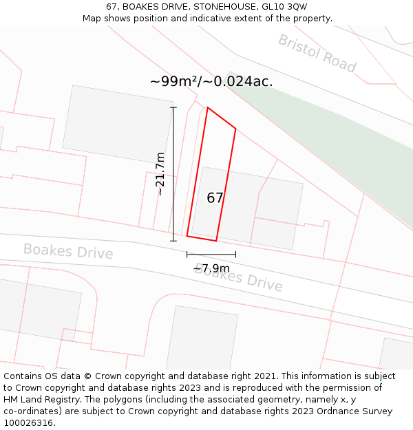 67, BOAKES DRIVE, STONEHOUSE, GL10 3QW: Plot and title map