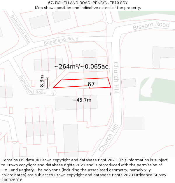 67, BOHELLAND ROAD, PENRYN, TR10 8DY: Plot and title map