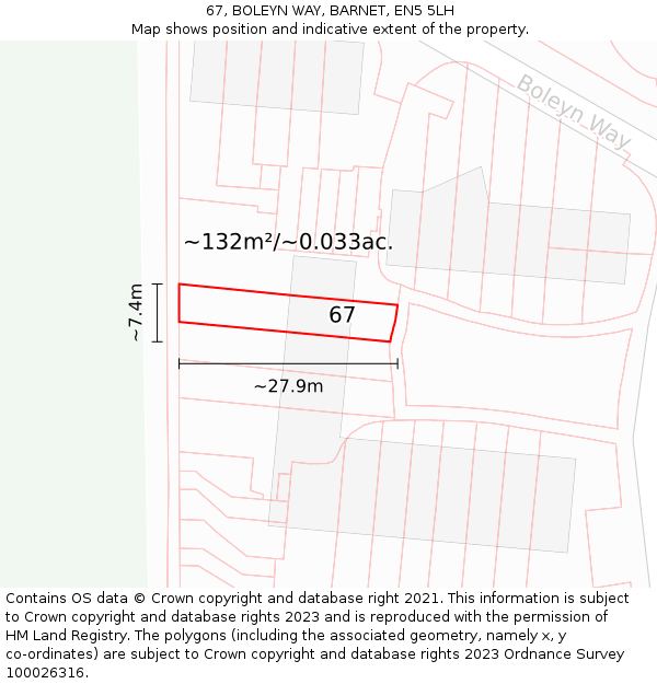 67, BOLEYN WAY, BARNET, EN5 5LH: Plot and title map