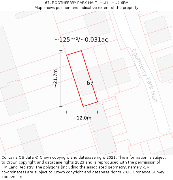 67, BOOTHFERRY PARK HALT, HULL, HU4 6BA: Plot and title map