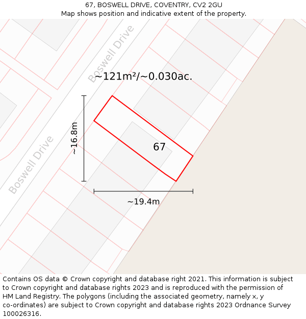 67, BOSWELL DRIVE, COVENTRY, CV2 2GU: Plot and title map