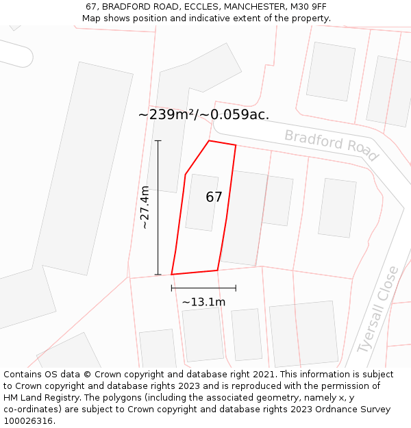 67, BRADFORD ROAD, ECCLES, MANCHESTER, M30 9FF: Plot and title map