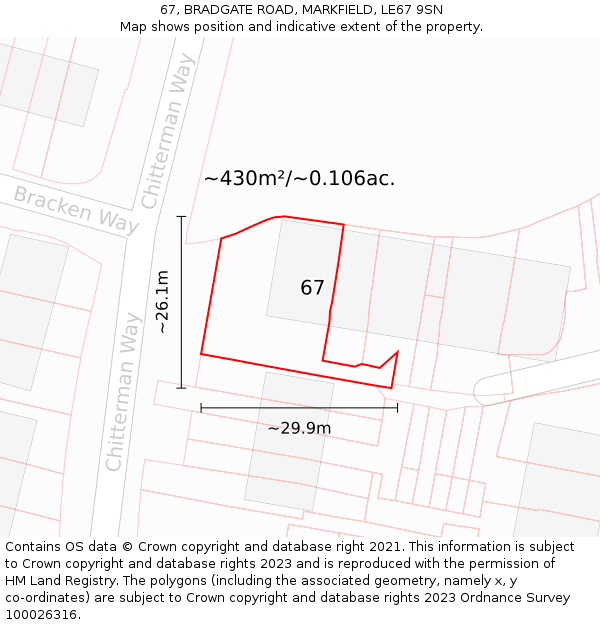 67, BRADGATE ROAD, MARKFIELD, LE67 9SN: Plot and title map