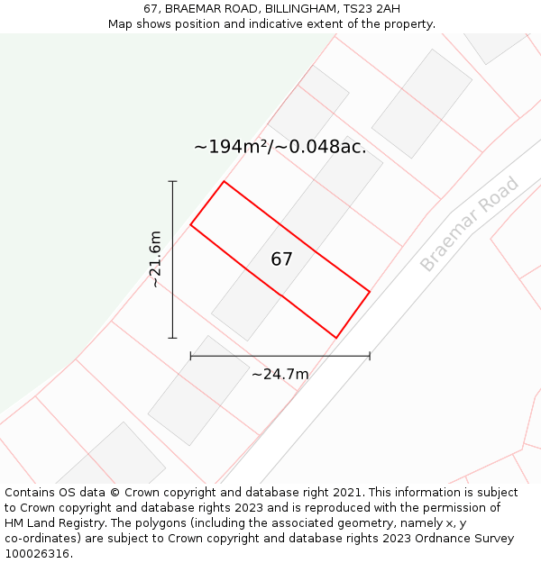 67, BRAEMAR ROAD, BILLINGHAM, TS23 2AH: Plot and title map