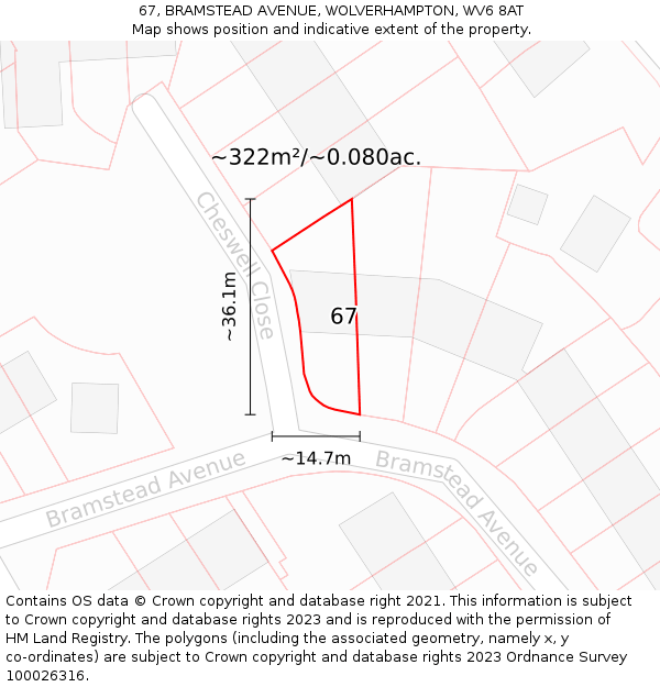 67, BRAMSTEAD AVENUE, WOLVERHAMPTON, WV6 8AT: Plot and title map