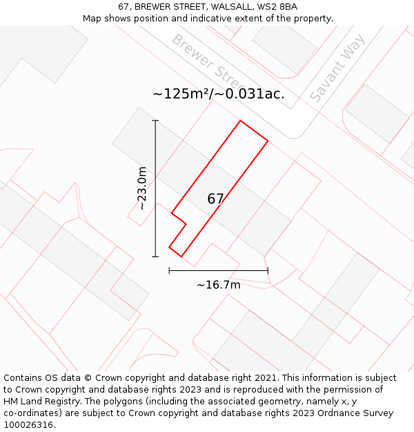 67, BREWER STREET, WALSALL, WS2 8BA: Plot and title map