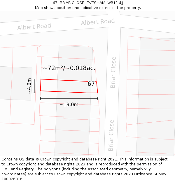 67, BRIAR CLOSE, EVESHAM, WR11 4JJ: Plot and title map