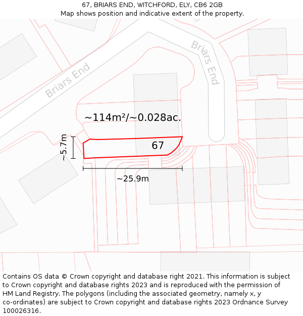 67, BRIARS END, WITCHFORD, ELY, CB6 2GB: Plot and title map