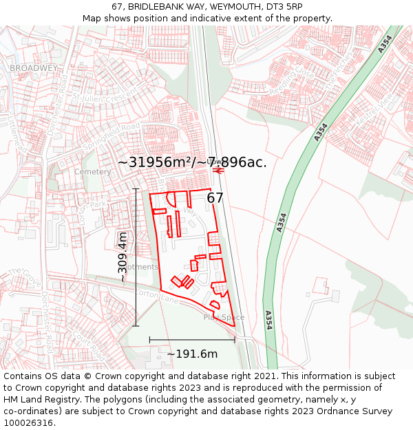 67, BRIDLEBANK WAY, WEYMOUTH, DT3 5RP: Plot and title map