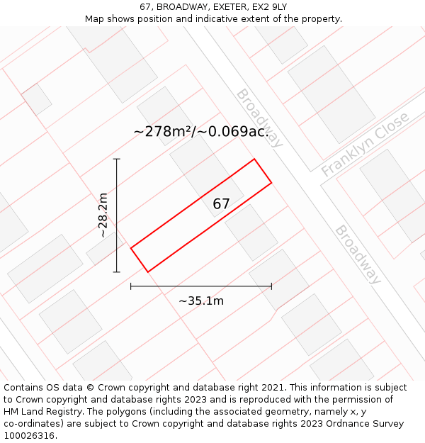 67, BROADWAY, EXETER, EX2 9LY: Plot and title map