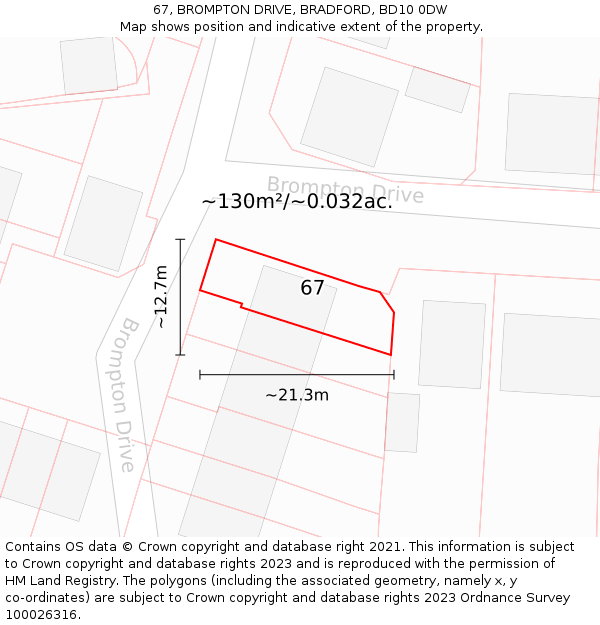 67, BROMPTON DRIVE, BRADFORD, BD10 0DW: Plot and title map