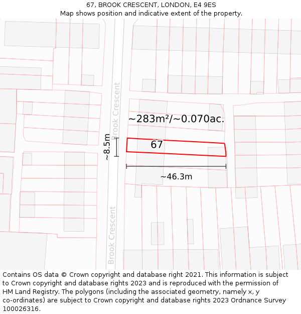 67, BROOK CRESCENT, LONDON, E4 9ES: Plot and title map