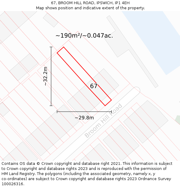 67, BROOM HILL ROAD, IPSWICH, IP1 4EH: Plot and title map