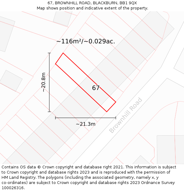 67, BROWNHILL ROAD, BLACKBURN, BB1 9QX: Plot and title map